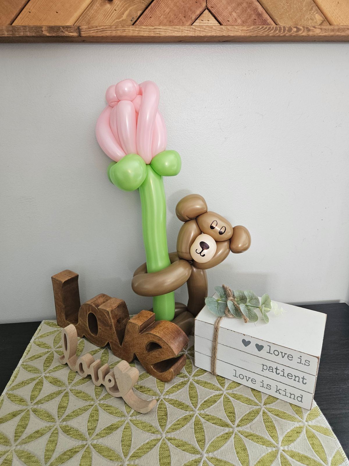 balloon teddy bear and flower